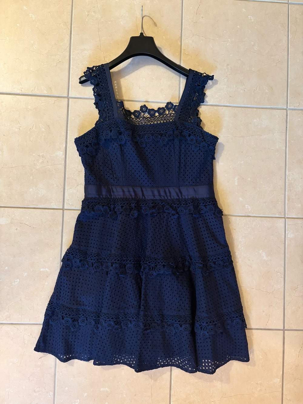 Lace Tiered Navy Blue Dress